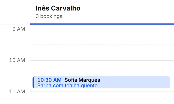 The day's agenda, with each professional's times