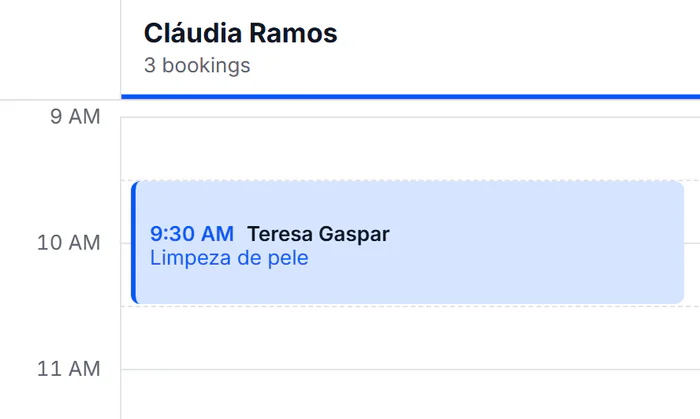 The day's agenda, with each professional's times