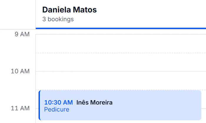 The day's agenda, with each professional's times