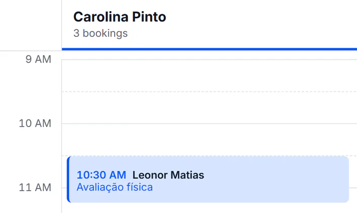 The day's agenda, with each professional's times