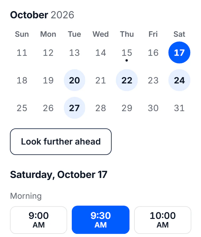 Choosing a day and time for a session