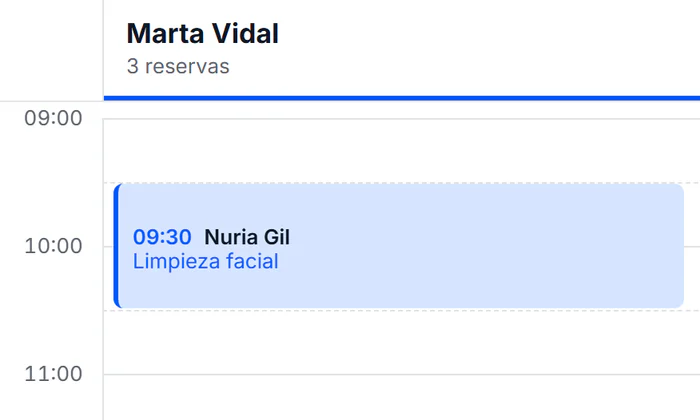La agenda del día, con los horarios de cada profesional
