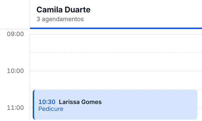 A agenda do dia, com os horários de cada profissional